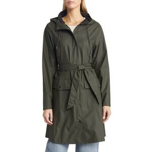 Rains Curve Waterproof Belted Jacket Green Large EUC